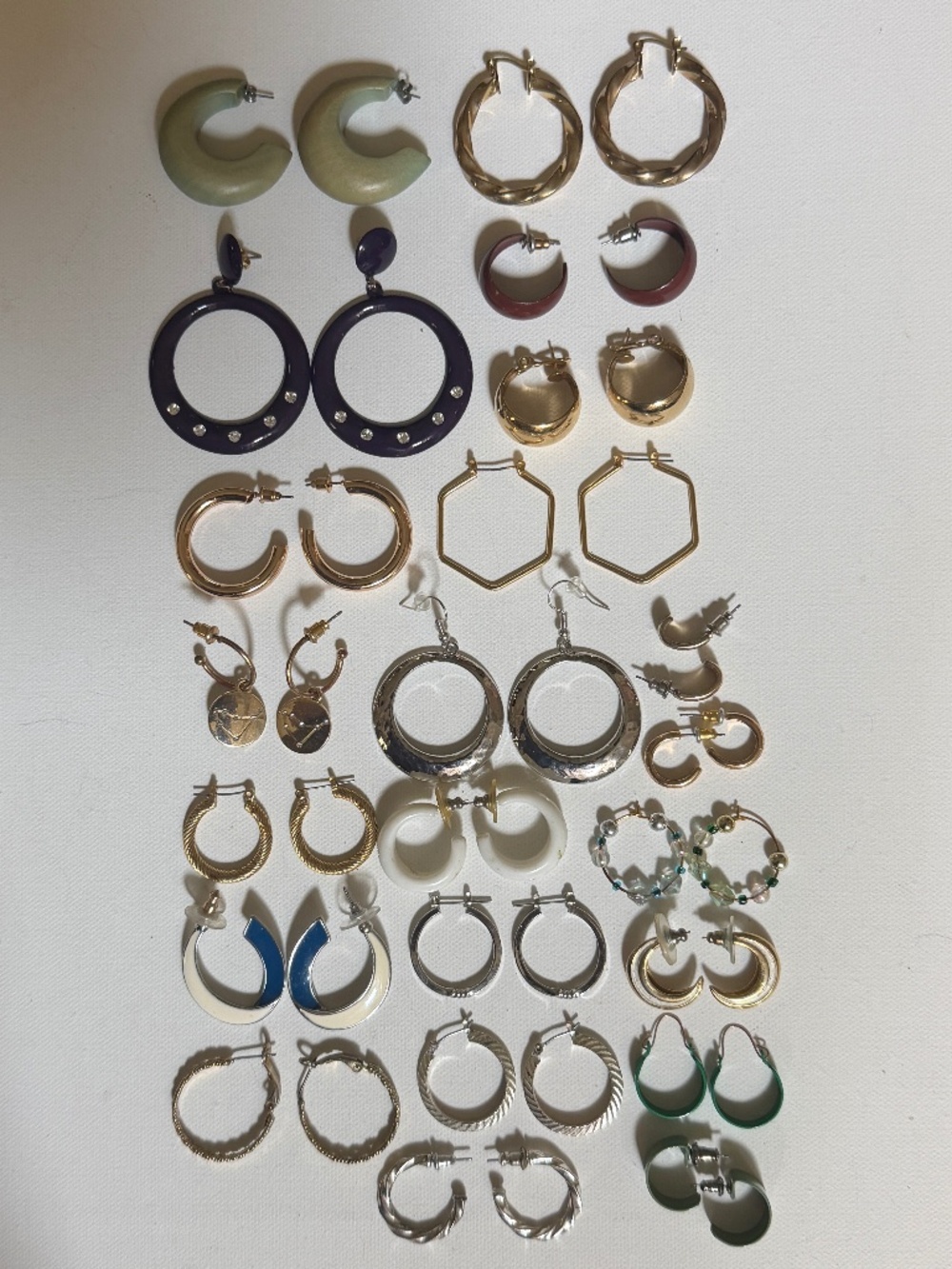 Vintage & Modern Hoop Earrings Huge Bulk Estate Lot - 22 Pairs Wear or Resell